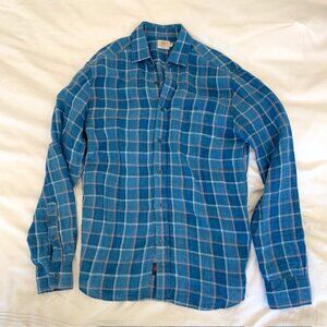 Men's Small Faherty light weight blue red white checkered long sleeve shirt